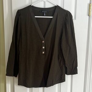 White House Black Market Dark Olive V-Neck Top